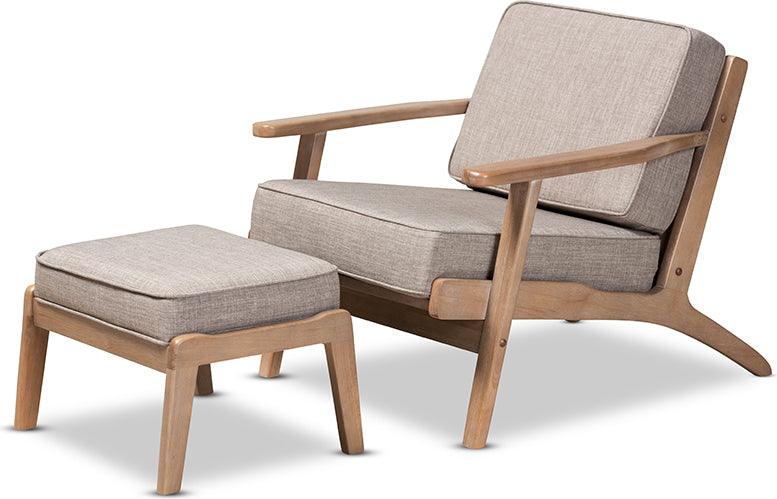 Wholesale Interiors Living Room Sets - Sigrid Light Grey Fabric Upholstered Antique Oak Finished 2-Piece Wood Armchair And Ottoman Set