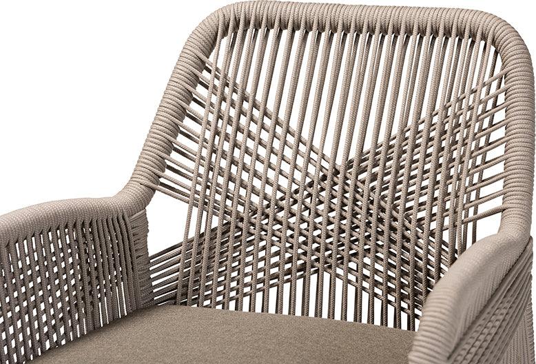 Wholesale Interiors Dining Chairs - Jennifer Mid-Century Grey Woven Rope Mahogany Dining Arm Chair