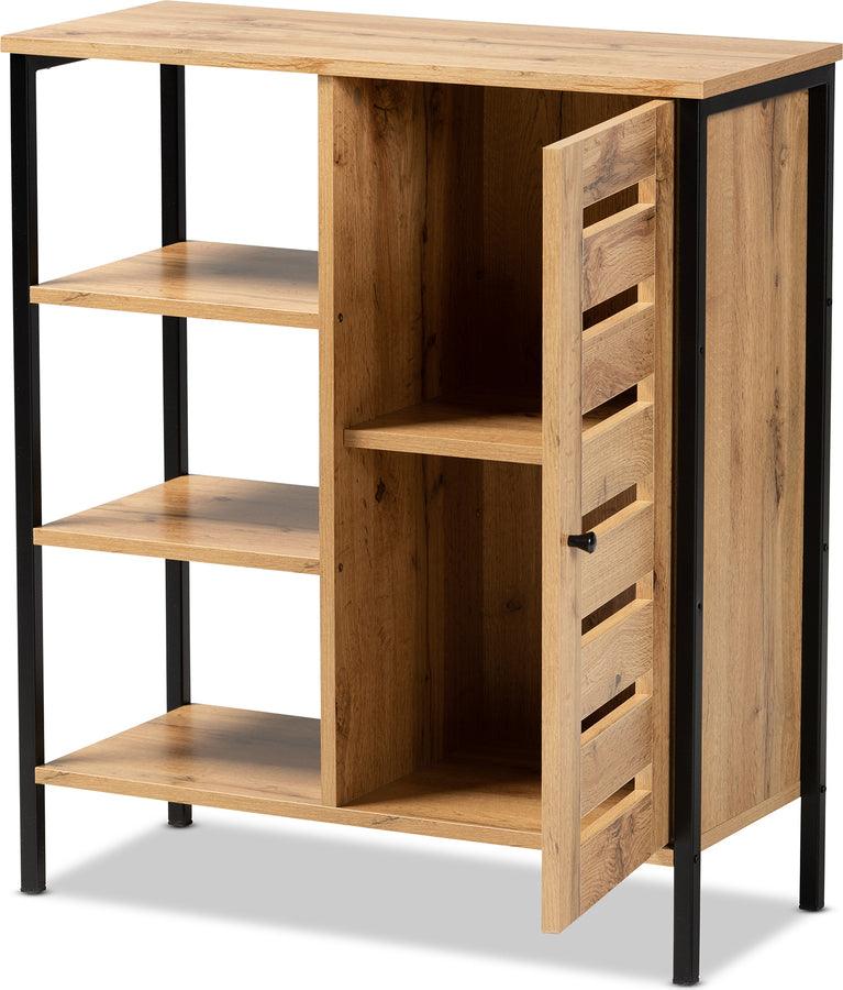 Wholesale Interiors Shoe Storage - Vander Oak Brown Finished Wood & Black Finished Metal 1-Door Shoe Storage Cabinet