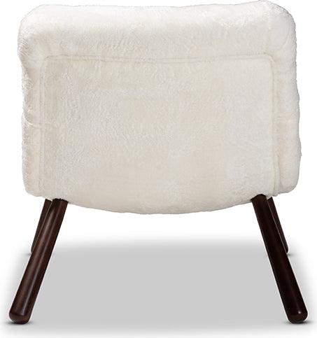 Wholesale Interiors Accent Chairs - Eisa Modern and Contemporary White Sherpa and Walnut Brown Wood Accent Chair