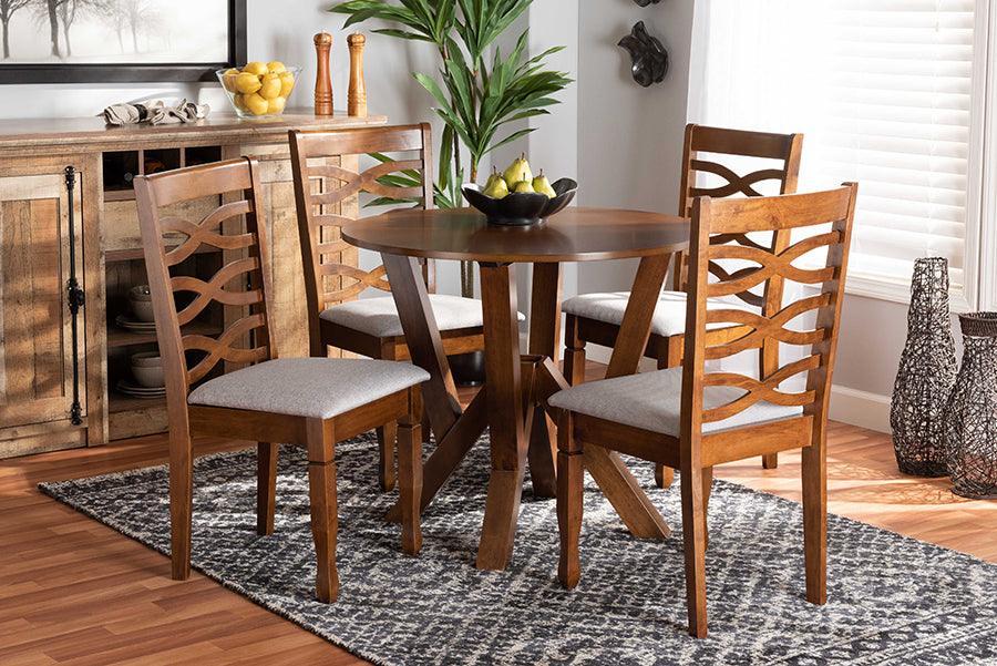 Wholesale Interiors Dining Sets - Ariane Grey Fabric Upholstered and Walnut Brown Finished Wood 5-Piece Dining Set