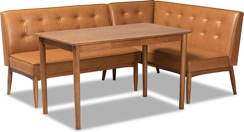 Wholesale Interiors Dining Sets - Arvid Mid-Century Modern Tan Faux Leather and Brown Wood 3-Piece Dining Nook Set