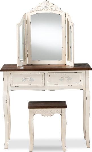 Wholesale Interiors Bedroom Vanity - Levron Two-Tone Walnut Brown and Antique White Finished Wood 2-Piece Vanity Set