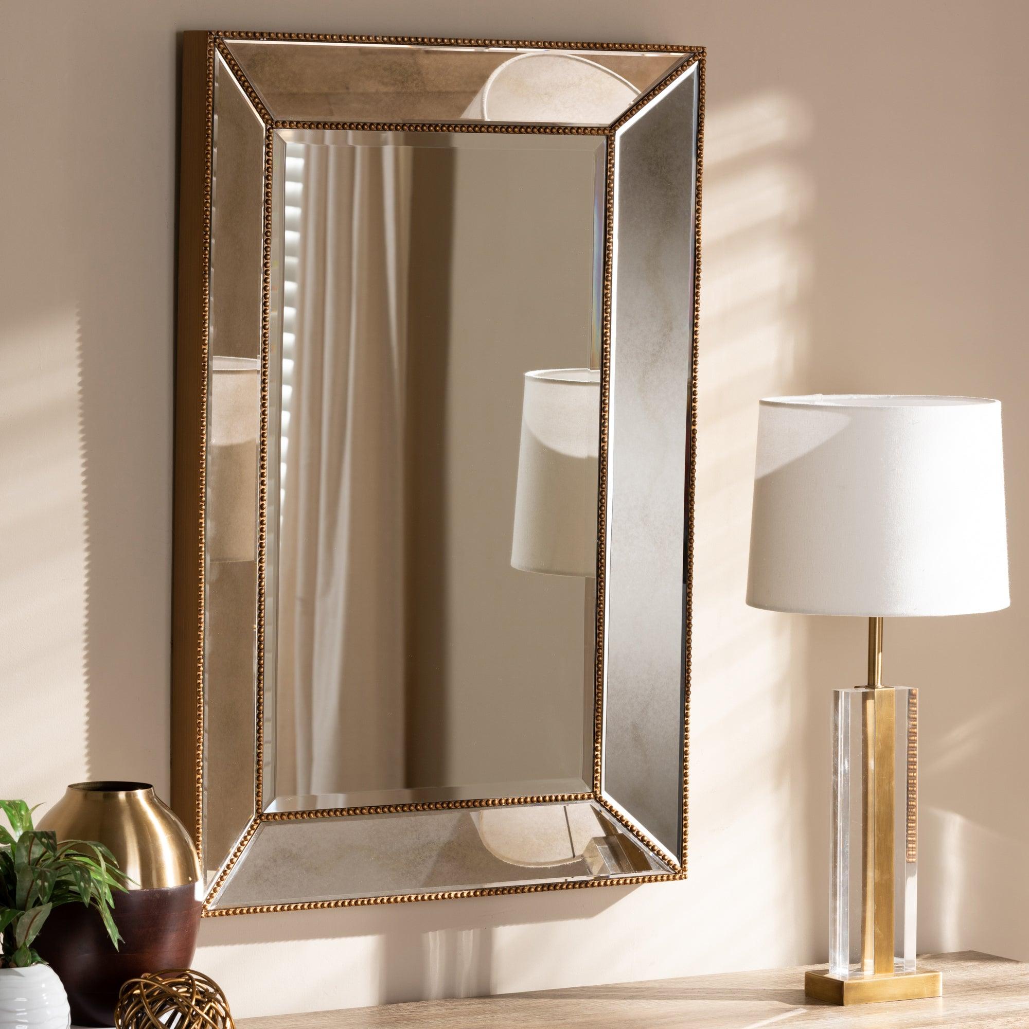 Wholesale Interiors Mirrors - Neva Rectangular Accent Wall Mirror Antique Gold