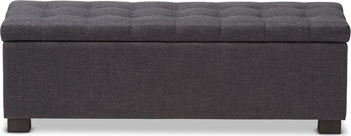 Wholesale Interiors Benches - Roanoke Dark Grey Fabric Upholstered Grid-Tufting Storage Ottoman Bench