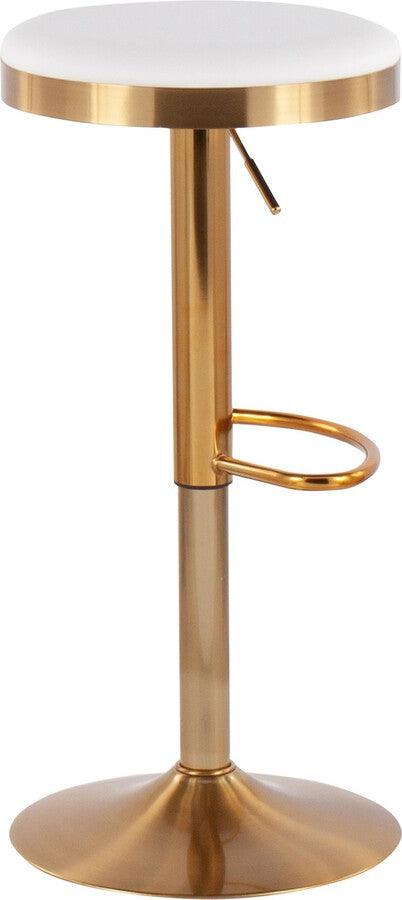 Lumisource Barstools - Dakota Adjustable Barstool in Gold Steel & White Faux Leather - Set of 2