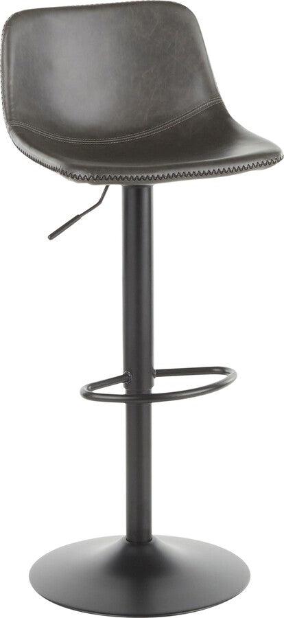 Lumisource Barstools - Duke Industrial Adjustable Barstool in Black Metal and Grey Faux Leather - Set of 2