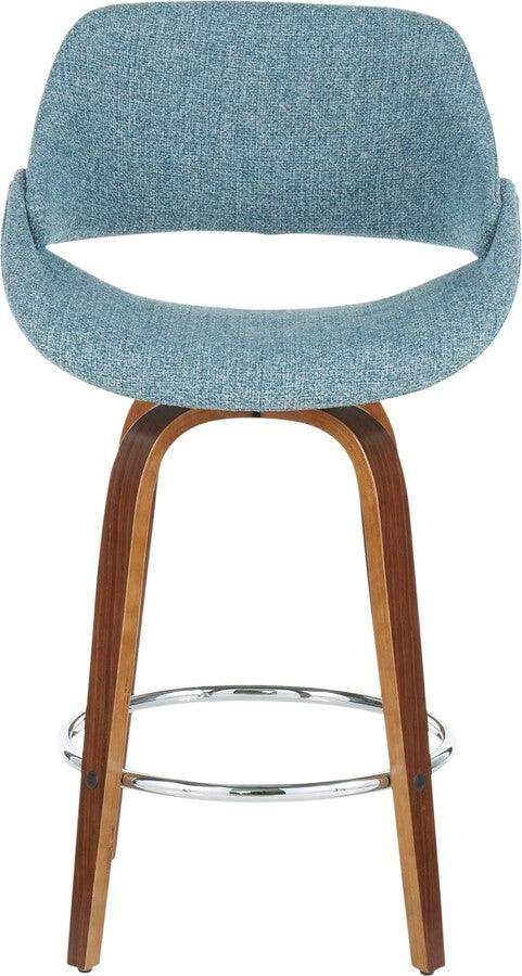 Lumisource Barstools - Fabrico Mid-Century Modern Counter Stool in Walnut - Blue Noise Fabric - Set of 2