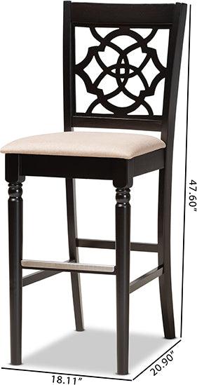 Wholesale Interiors Barstools - Alexandra Sand Fabric Upholstered and Espresso Brown Finished Wood 2-Piece Bar Stool Set