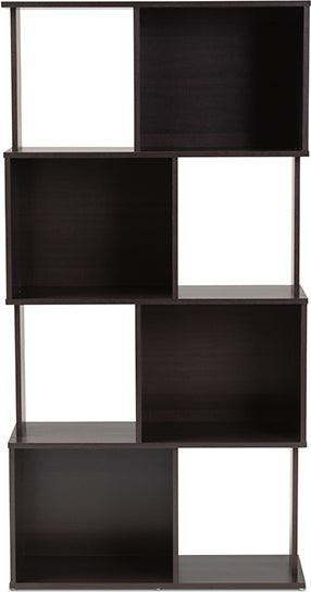 Wholesale Interiors Wall Shelves & Ledges - Riva Modern and Contemporary Dark Brown Finished Geometric Wood Bookshelf