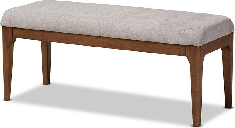 Wholesale Interiors Benches - Walsh Mid-Century Modern Grey Fabric and Walnut Brown Wood Dining Bench