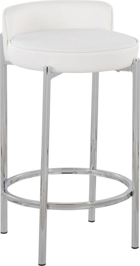 Lumisource Barstools - Chloe Counter Stool In Chrome Metal & White Faux Leather (Set of 2)