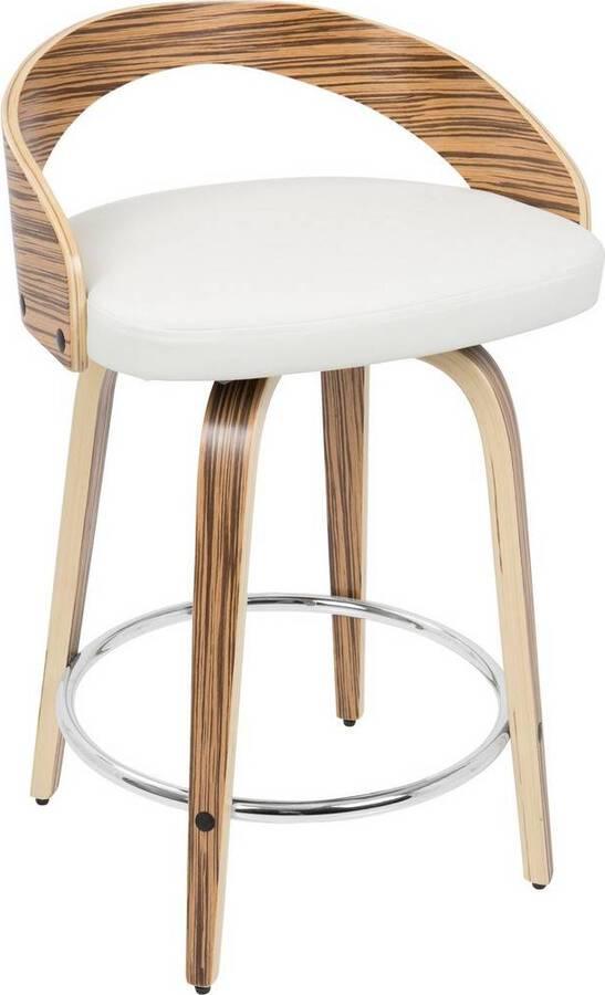 Lumisource Barstools - Grotto Counter Stool With Swivel In Zebra Wood & White Faux Leather (Set of 2)