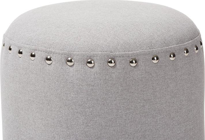 Wholesale Interiors Ottomans & Stools - Rosine Modern And Contemporary Light Grey Fabric Upholstered Nail Trim Ottoman