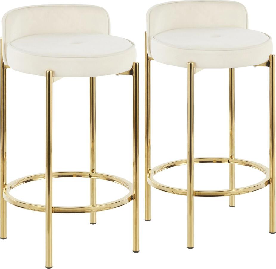 Lumisource Barstools - Chloe Counter Stool In Gold Metal & White Velvet (Set of 2)