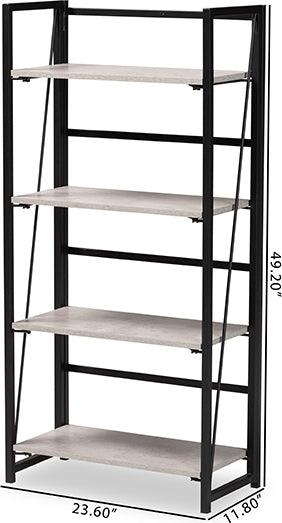 Wholesale Interiors Bookcases & Display Units - Lakota Modern Industrial Light Grey Finished Wood and Black Metal 4-Tier Display Shelf