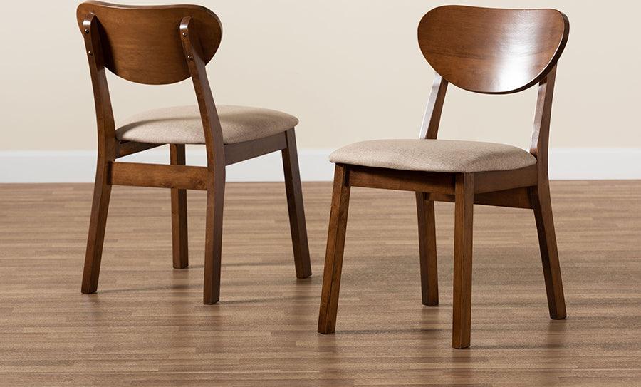 Wholesale Interiors Dining Chairs - Damara Mid-Century Modern Sand Fabric and Walnut Brown Wood 2-Piece Dining Chair Set