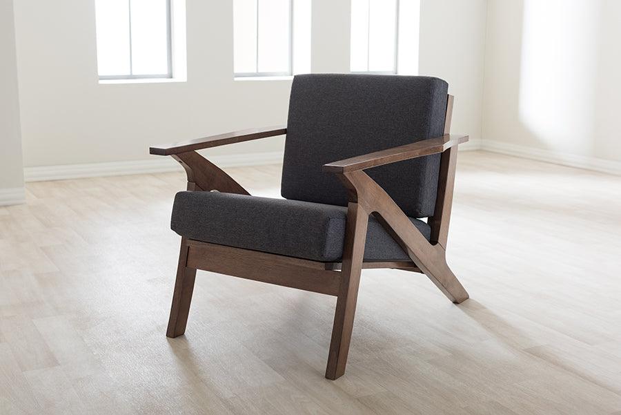 Wholesale Interiors Accent Chairs - Cayla Grey Fabric & "Walnut" Brown Wood Living Room 1-Seater Lounge Chair