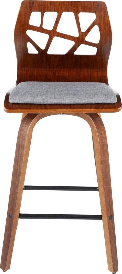 Lumisource Barstools - Folia Mid-Century Modern Counter Stool in Walnut Wood and Light Grey Fabric -set of 2