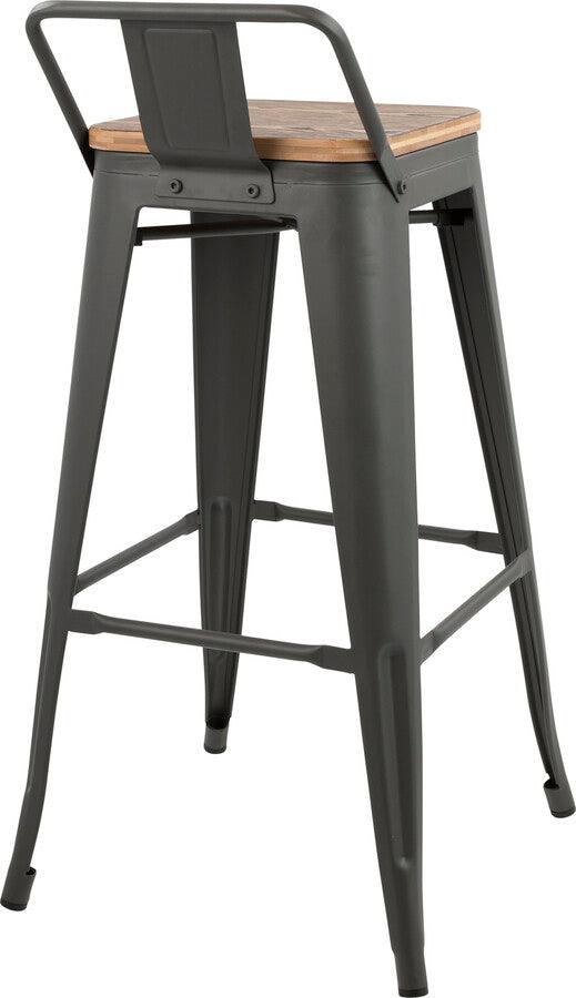 Lumisource Barstools - Oregon Industrial Low Back Barstool in Grey and Brown - Set of 2