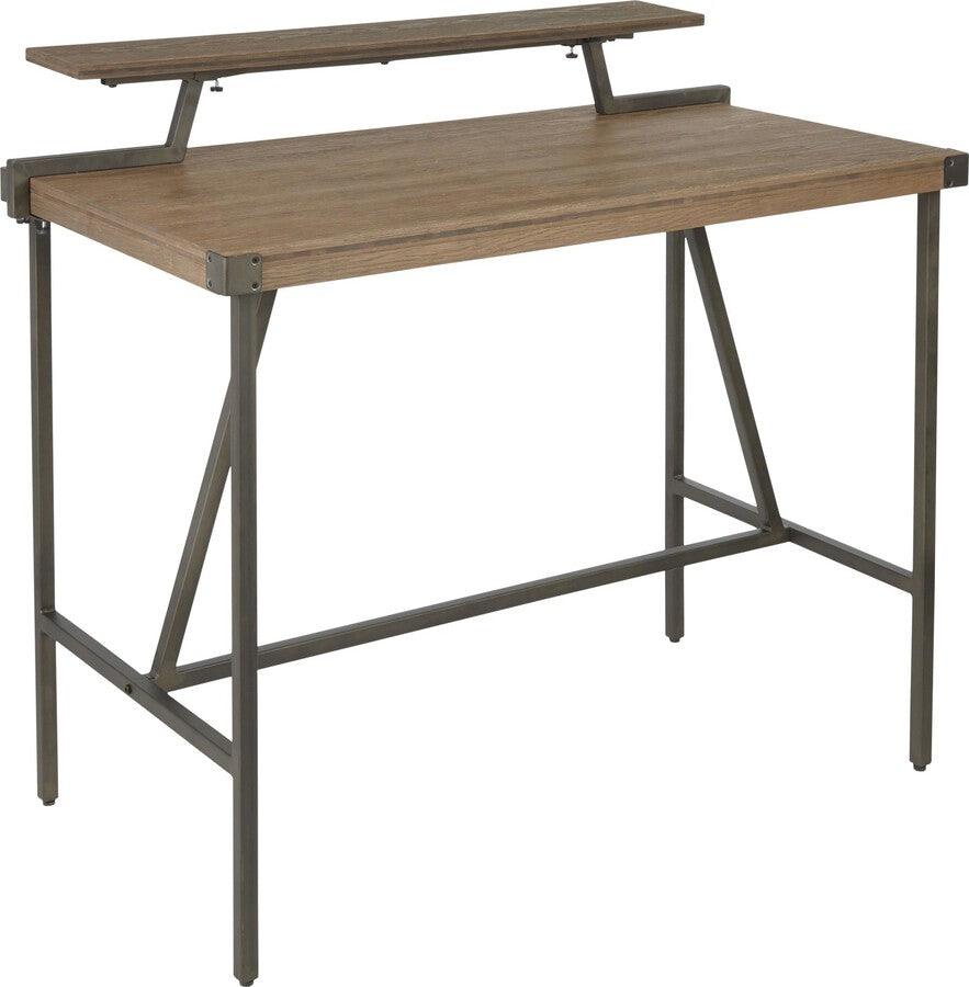Lumisource Bar Tables - Gia Industrial Counter Table in Antique Metal and Brown Wood-Pressed Grain Bamboo