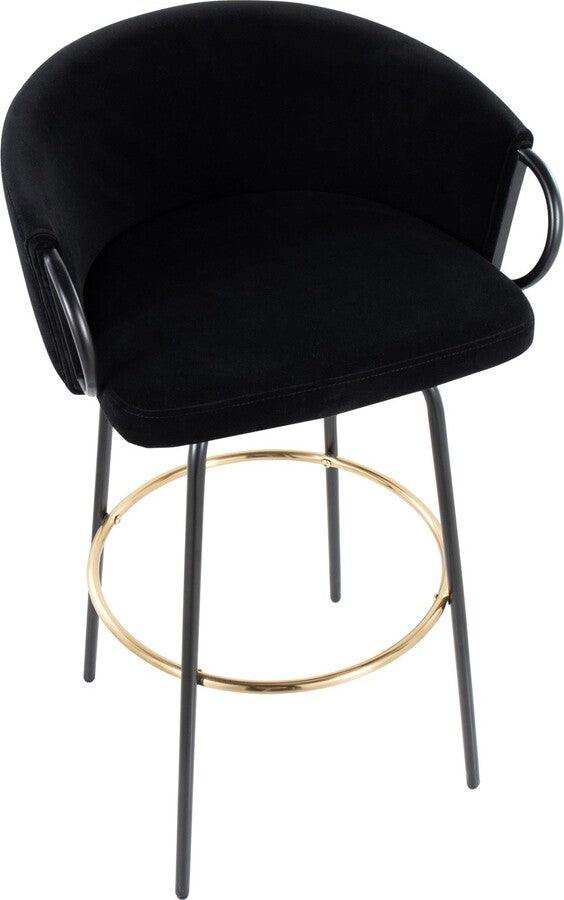 Lumisource Barstools - Claire /Glam Barstool In Black Metal & Black Velvet With Gold Metal Footrest (Set of 2)