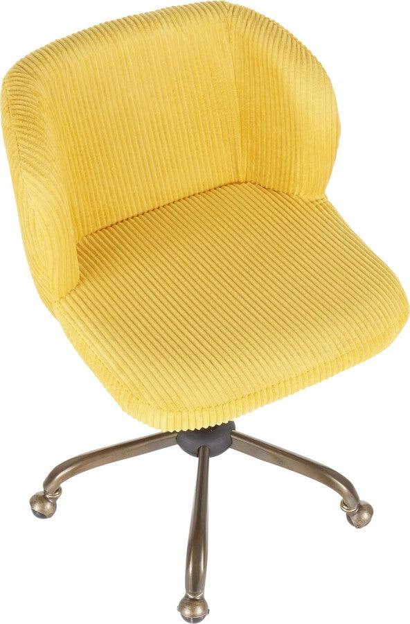 Lumisource Task Chairs - Fran Contemporary Task Chair in Yellow Corduroy Fabric