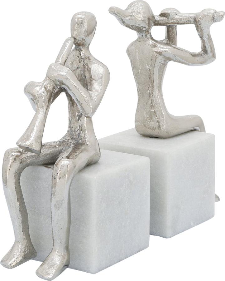 Sagebrook Home Bookends - S/2 Metal Musicians On Marble Base Silver