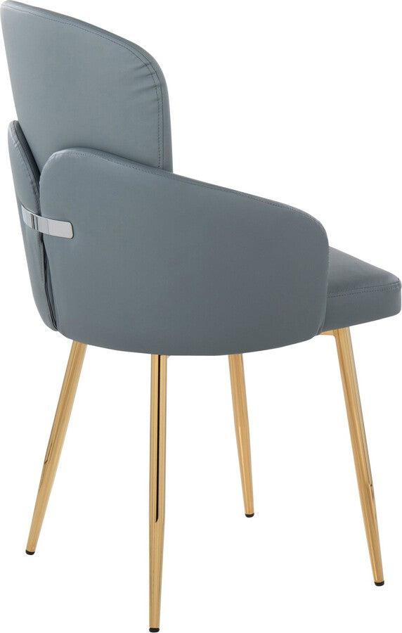 Lumisource Dining Chairs - Dahlia Contemporary Dining Chair In Gold Metal & Grey Faux Leather With Chrome Accent (Set of 2)