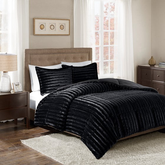 Olliix.com Comforters & Blankets - Faux Fur Comforter Mini Set Black Cal King
