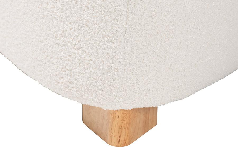 Wholesale Interiors Ottomans & Stools - Brielle Contemporary Ivory Boucle Upholstered and Natural Brown Finished Wood Ottoman