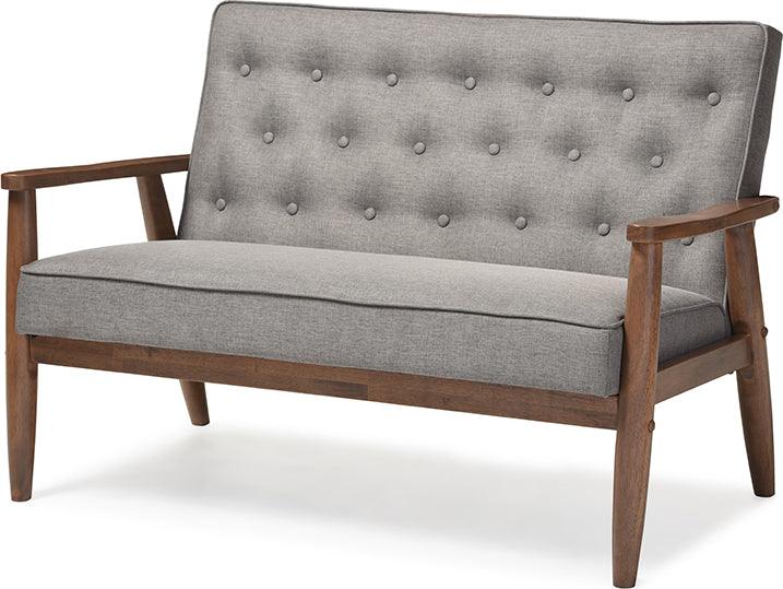 Wholesale Interiors Loveseats - Sorrento Mid-century Retro Modern Grey Fabric Upholstered Wooden 2-seater Loveseat