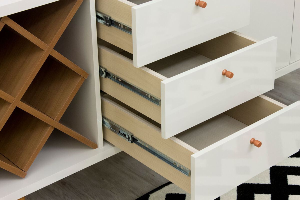Manhattan Comfort Dressers - Utopia Wide Dresser in White Gloss and Maple Cream