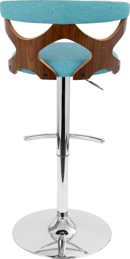 Lumisource Barstools - Gardenia Adjustable Barstool With Swivel In Chrome, Walnut Wood & Teal Fabric (Set of 2)