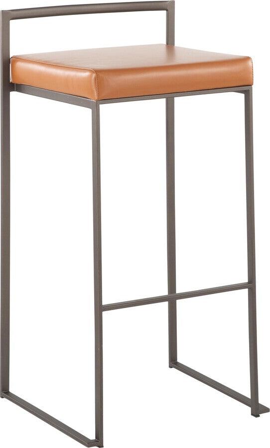 Lumisource Barstools - Fuji Industrial Stackable Barstool in Antique with Camel Faux Leather Cushion - Set of 2