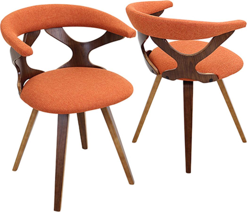 Lumisource Dining Chairs - Gardenia Mid-century Modern Dining/Accent Chair with Swivel in Walnut Wood and Orange Fabric