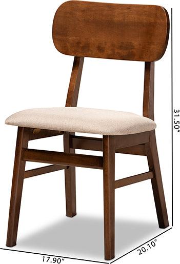 Wholesale Interiors Dining Chairs - Euclid Mid-Century Modern Fabric and Brown Finished Wood 2-Piece Dining Chair Set