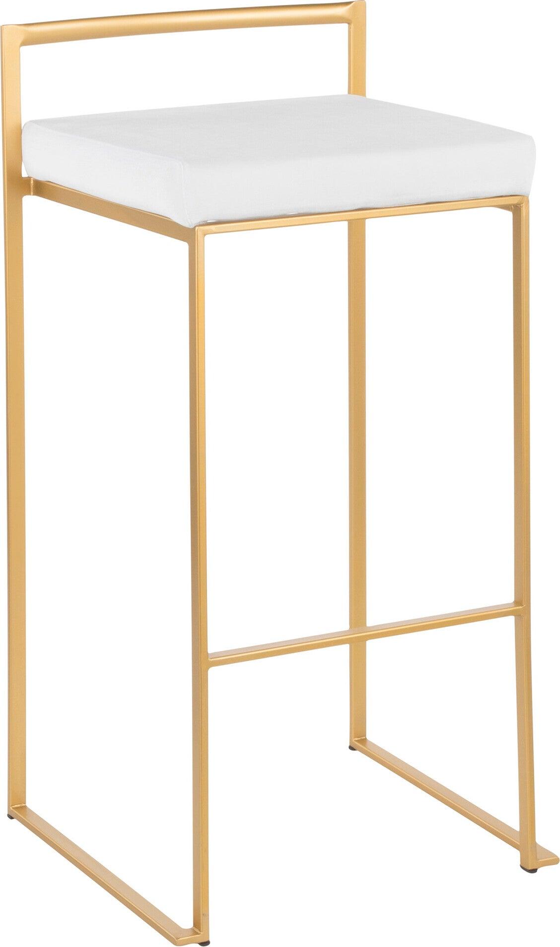 Lumisource Barstools - Fuji Contemporary-Glam Stackable Barstool in Gold with White Velvet Cushion (Set of 2)
