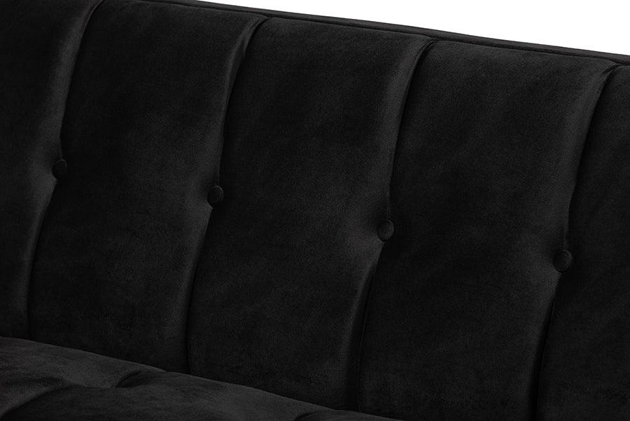 Wholesale Interiors Sofas & Couches - Ambra Glam and Luxe Black Velvet Upholstered and Button Tufted Sofa with Gold-Tone Frame