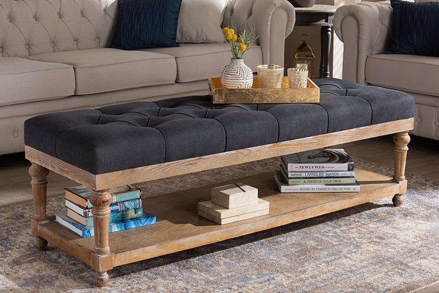 Wholesale Interiors Benches - Linda Modern and Rustic Charcoal Linen Fabric and Greywashed Wood Storage Bench