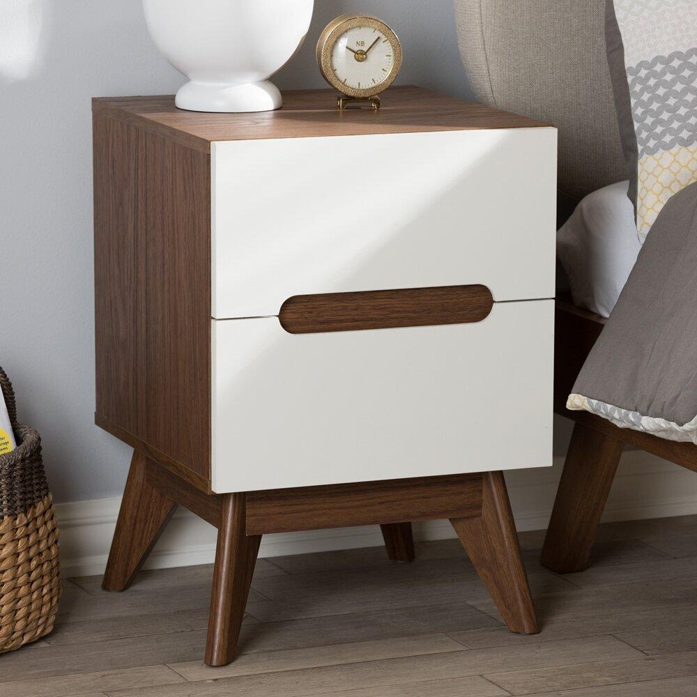 Wholesale Interiors Nightstands & Side Tables - Calypso 2-Drawer Nightstand White & Walnut