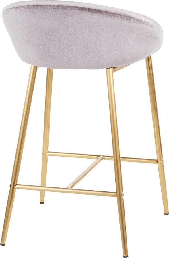Lumisource Barstools - Matisse Glam 26" Counter Stool with Gold Frame and Silver Velvet - Set of 2