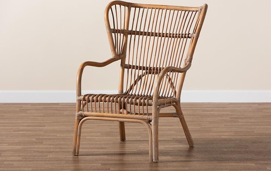 Wholesale Interiors Accent Chairs - Lamaria Modern Bohmenian Natural Brown Antique Rattan Armchair