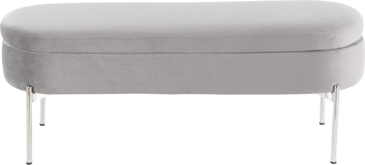 Lumisource Benches - Chloe Contemporary/Glam Storage Bench in Chrome Metal and Grey Velvet