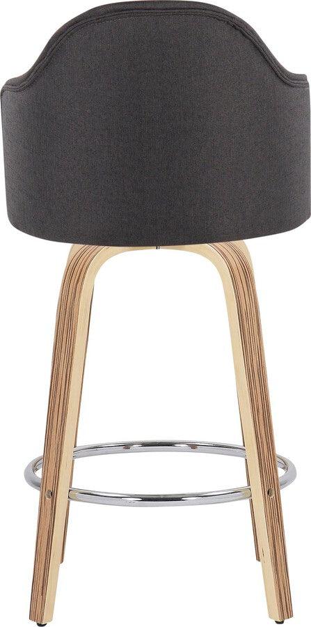 Lumisource Barstools - Ahoy Fixed-Height Counter Stool With Zebra Wood Legs & Round Chrome With Charcoal (Set of 2)