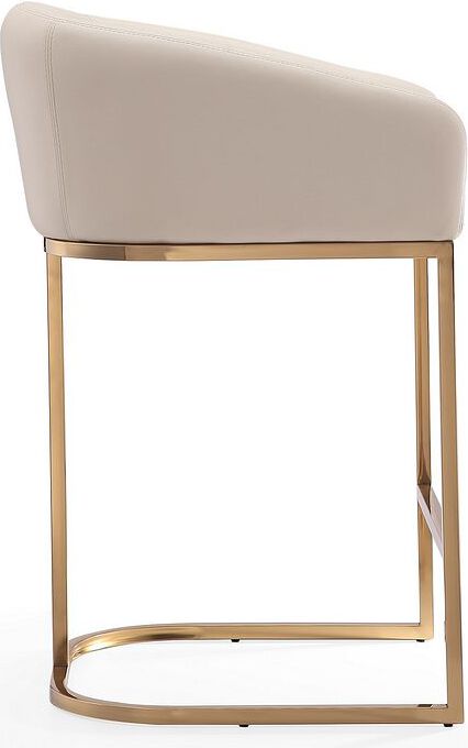 Manhattan Comfort Barstools - Louvre 36 in. Cream and Titanium Gold Stainless Steel Counter Height Bar Stool (Set of 3)