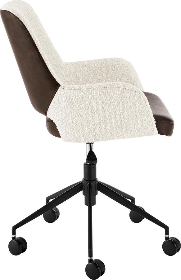 Euro Style Task Chairs - Desi Office Chair in Ivory Fabric and Brown Leatherette with Black Base