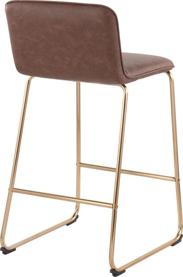 Lumisource Barstools - Casper Fixed-Height Contemporary Counter Stool in Gold Metal and Espresso Faux Leather - Set of 2