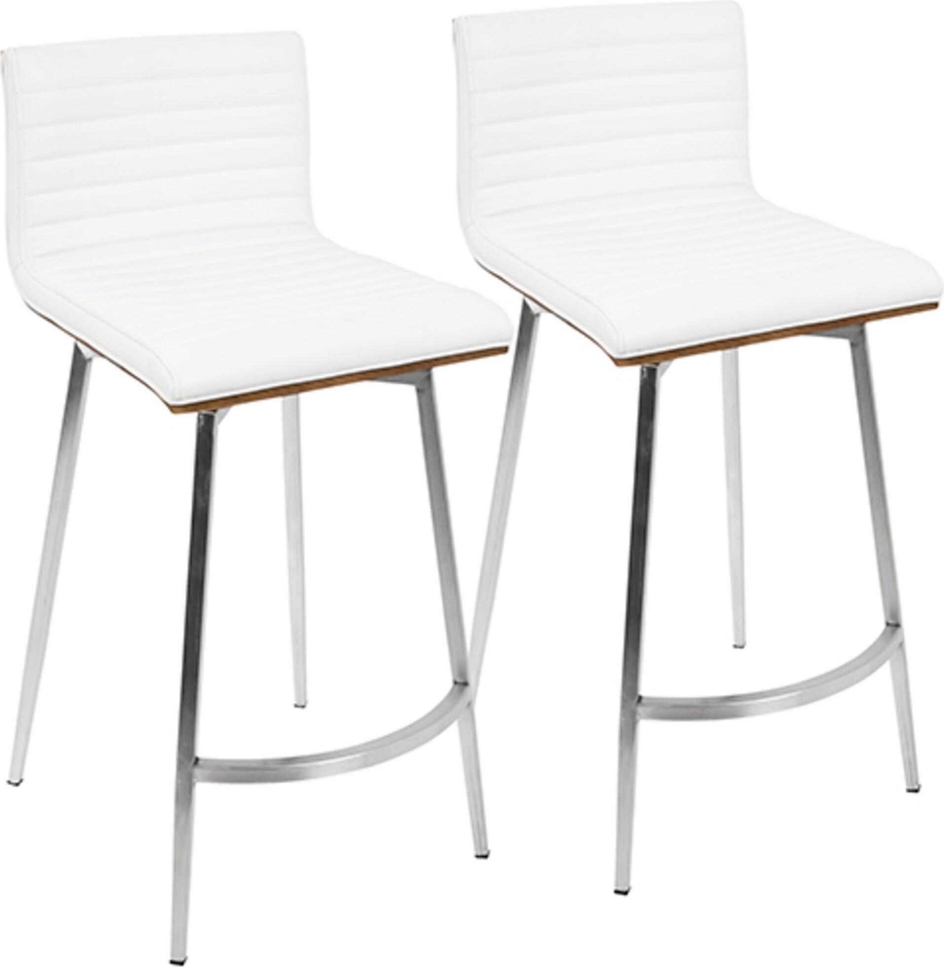 Lumisource Barstools - Mason Swivel Counter Stool & White & Walnut (Set of 2)
