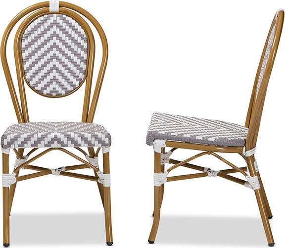 Wholesale Interiors Outdoor Dining Chairs - Alaire Indoor and Outdoor Grey and White Bamboo Style Stackable 2-Piece Bistro Dining Chair Set